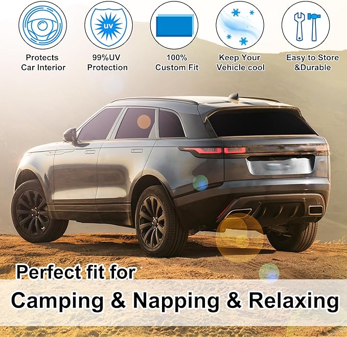 8PCS Windshield Sun Shade Custom Fit for 2013-2021 Land Rover Range Rover (Not Fit Range Rover Sport) Accessories Foldable Sunshade Side Rear Window Shade Cover Full Set Privacy Protection