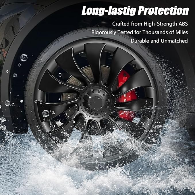 Wheel Rim Protect for Tesla Model Y 21" (2020-2024), Easy-Install Hubcaps Wheel Cover, Scratch-Resistant Car Tire Trim Rings, Stylish Design for Induction Wheels, Gunpowder 4Pcs Model Y Accessories