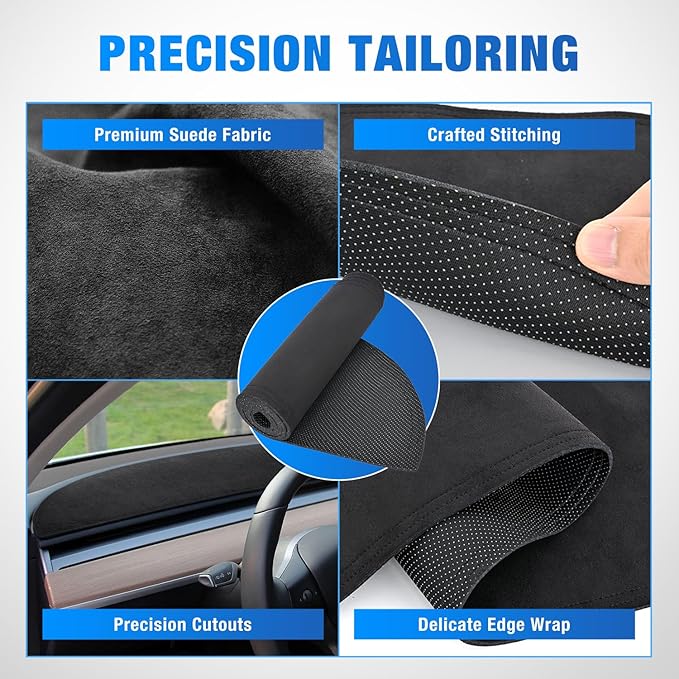 Nilight Dash Cover for Tesla Model 3/Y, Custom Fit Suede Interior Shield Decorative Non‑Slip Mat Dashboard Sunshade Glare Protector Accessorie
