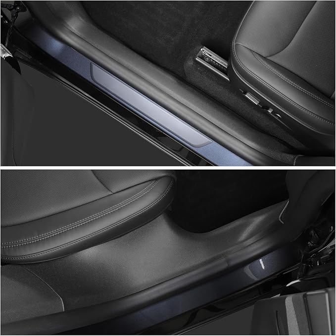 LUCKEASY 4PCS Front & Rear Door Entry Threshold Strip Protector for Tesla Model Y Juniper 2025 2026 Door Sill Protective Cover Anti-dust Pads Protector Cover for Model Y Juniper Accessories TPE Black