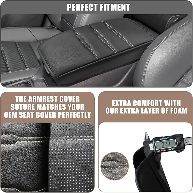 Muslogy Center Console Armrest Cover Fit for Honda CR-V & CRV Hybrid 2023-2025 2026 Accessories, Comfort Armrest Pad Console Lid Cushion Vegan Leather Regular Thick(Black/White Trim)