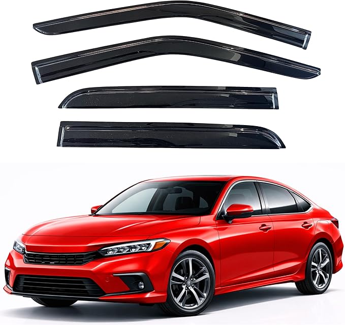 KPY Rain Guards Fit for 2022-2026 Honda Civic, Out-Channel Window Visors Vent Wind Deflectors 4PC, Car Accessories for 22-26 Civic