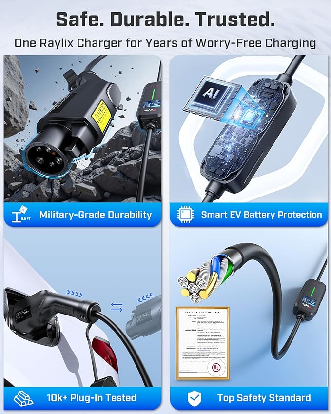 2026 Upgraded Level 1&2 Portable EV Charger, 8-16Amp Adjustable Current & Timer, 110V–240V, NEMA 5-15 & 6-20 Plug, 21Ft EV Charging Cable, J1772 Electric Car Charger for All PHEV/EV Charging Cord
