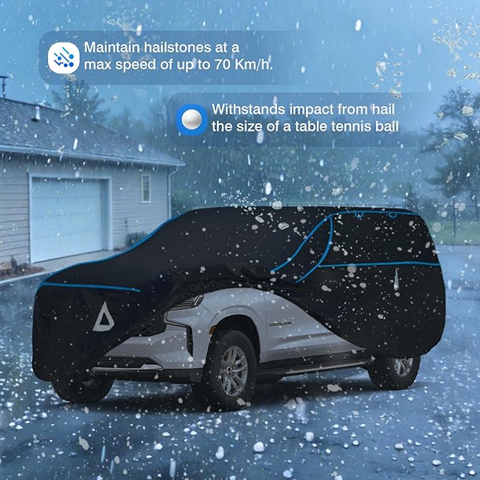 Hail Protector Car Cover for SUV(Length219-234inch) + Gift Windshield Sunshade, Multi-Layered EVA Hail Proof Car Cover, Padded Car Hail Protector Escalade ESV, Suburban, Yukon XL, etc.