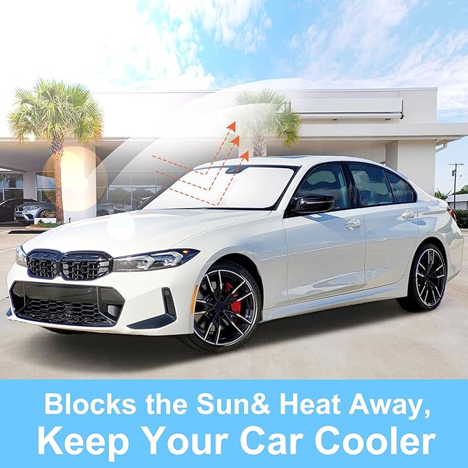 YYCKE Windshield Sun Shade Accessories Compatible with 2013-2018 3 Series/F30/F31/F80/M3 for BMW Foldable Sunshade Sun Visor Blocks UV