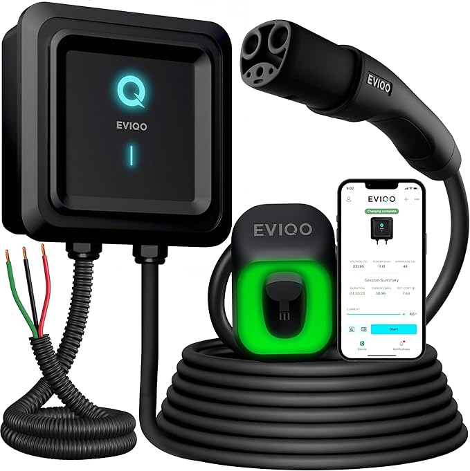 EVIQO NACS Charger for Tesla 40-48 Amp Hardwired Level 2 EV Charger - 240V Wall EV Charger Level 2, 25ft Cable, WiFi (2.4 GHz) Smart App - Weatherproof, Outdoor (IP66,NEMA 4) UL, ETL Certified