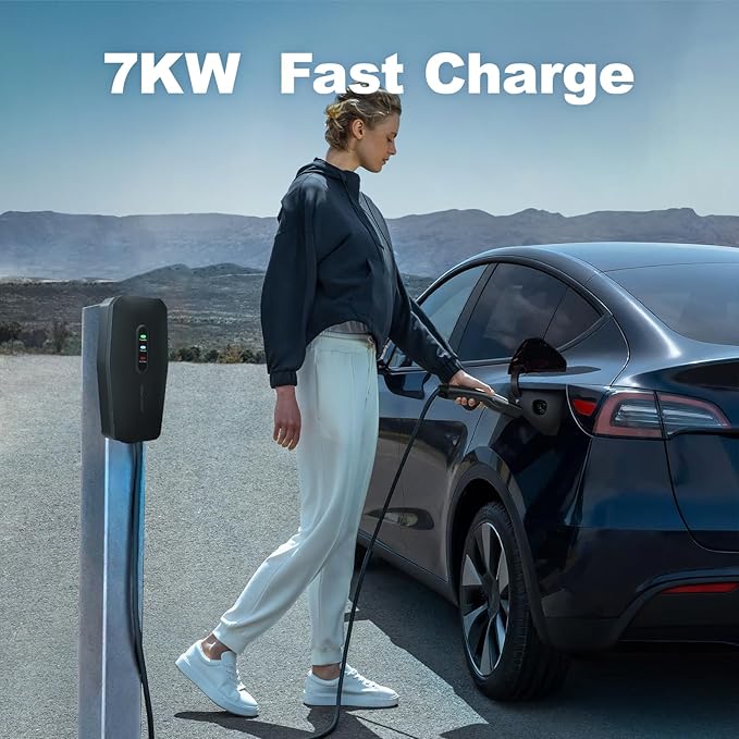 Level 2 Tesla Charger 32Amp, 7KW Electric Vehicle Portable Charger with 20FT Cable, Home EV Charging Station for Tesla Models Y/X/3/S, 240V NEMA 14-50 Plug