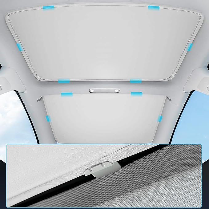 2025 2024 Model 3 Sunshade for Tesla Upgrade,No Sagging No Gaps Insulation Heat & UV Protection Glass Roof Sunshade Highland Accessoires