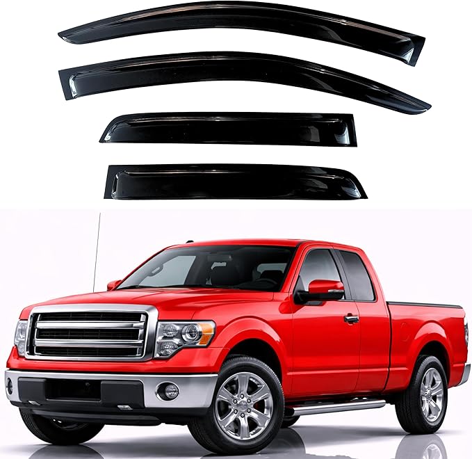 KPY Rain Guards Fit for 2004-2014 Ford F150 SuperCab, Out-Channel Window Visors Vent Wind Deflectors 4PC, Truck Accessories for 04-14 F-150 SuperCab (Extended Cab Only)