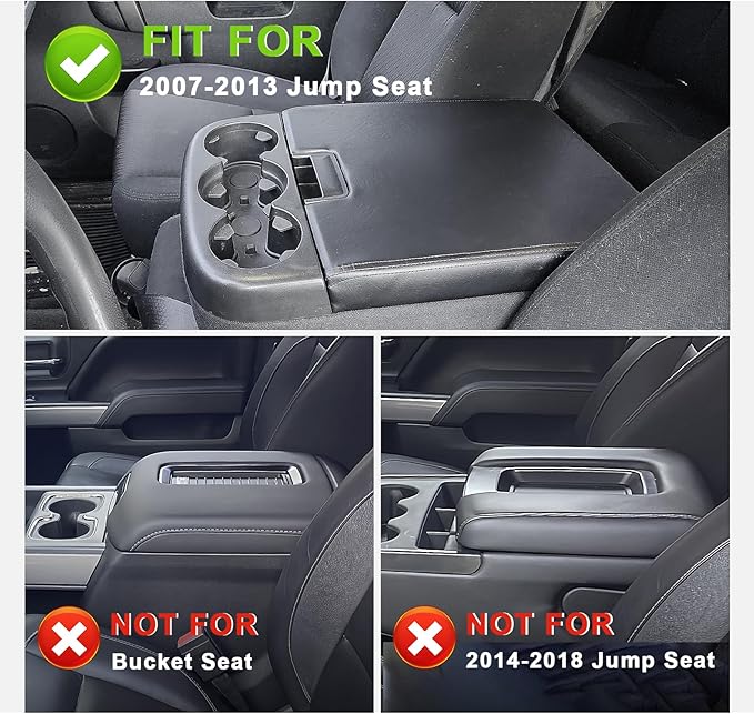 Muslogy Center Console Armrest Cover Fit for Chevy Silverado/Tahoe & GMC Sierra/Yukon 2007-2013 Accessories, Comfort Armrest Pad Console Lid Cushion Vegan Leather 1-Inch Extra Thick(Jump Seat ONLY)