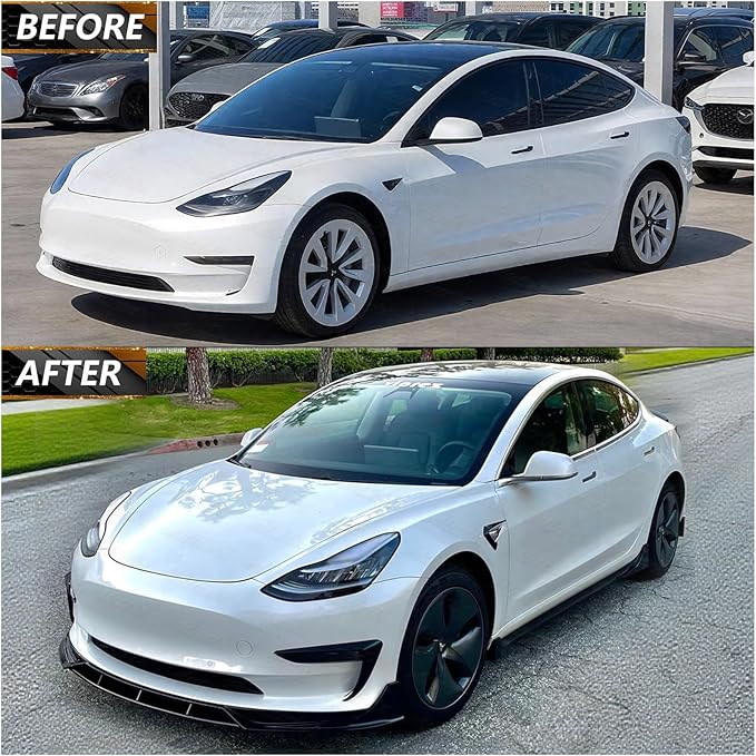 Full Body Kit for Tesla Model 3 2017-2023, Aero Package Front Lip, Rear Diffuser, Side Skirts, Spoiler, Fog Light Covers Performance Styling Matte Black