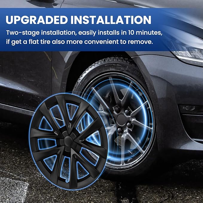 Model 3 Hubcaps - 18 Inch Aero Wheel Covers Replacement Wheel Caps 18'' Model S Plaid Arachnid Wheels Version Hub Caps Compatible with Model 3 Accessories 2017-2023