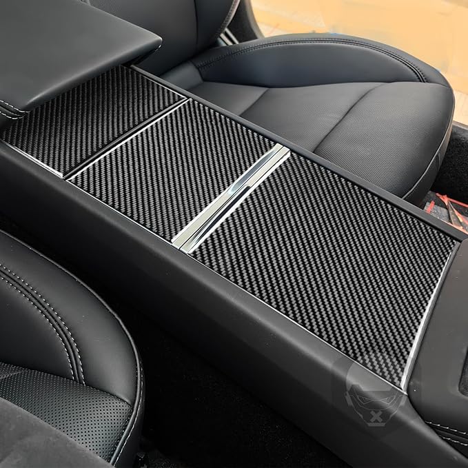Center Console Storage Box Panel Cover Carbon Fiber Sticker Car Interior Trim Compatible with Tesla Model 3 Accessories 2024 2025 Central Control Panel Decorative Sticker