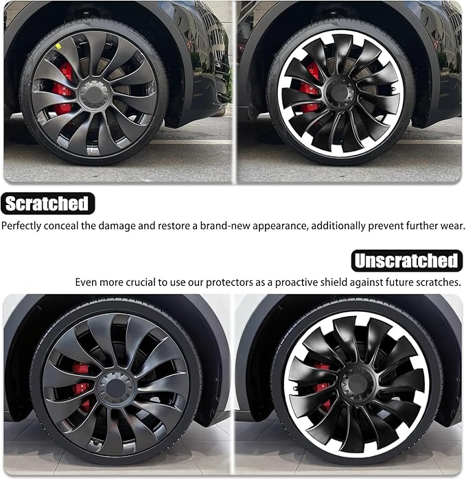 Wheel Rim Protect for Tesla Model Y 21" (2020-2024), Easy-Install Hubcaps Wheel Cover, Scratch-Resistant Car Tire Trim Rings, Stylish Design for Induction Wheels, Peal White 4Pcs Model Y Accessories