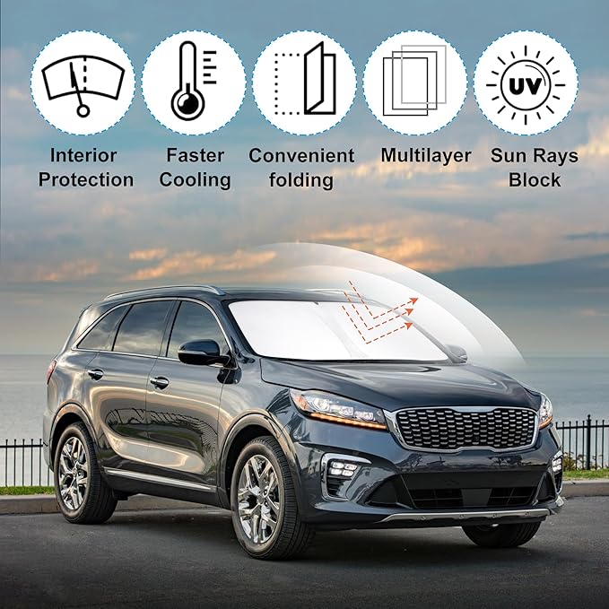 YYCKE Windshield Sun Shade Accessories Compatible with 2016-2020 Sorento for Kia Foldable Sunshade Sun Visor Blocks UV