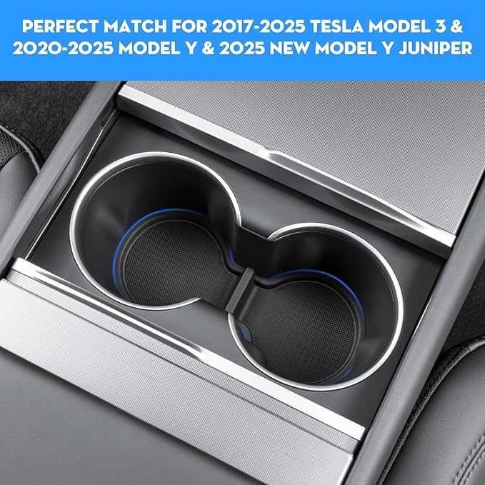 for Tesla Model Y 2026 Juniper Cup Holder Inserts Center Console Liner Coasters Mat Pad Compatible with 2017-2026 Model 3 & 2020-2026 Model Y Accessories