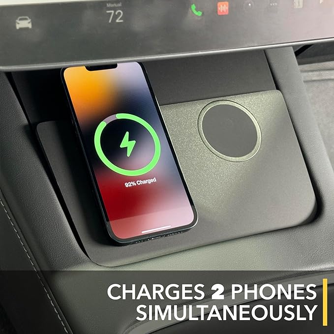 TWRAPS Dual Wireless 2x25W Phone Charger for Tesla Model Y 2021-2024 & Model 3 2021-2023 (2nd Gen) Compatible with MagSafe iPhone 17 16 15 14, Magnetic Mount Charging Pad, Center Console Accessories