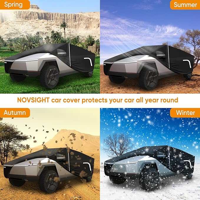NOVSIGHT Car Cover for Cybertruck - Waterproof All Weather Full Car Covers with Zipper Door,Heavy Duty Outdoor Indoor Car Cover Custom for Tesla Cybertruck Rain Sun Snow Dust Protection