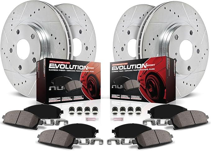 PowerStop Front and Rear Brake Kit For Tesla S 2012-21 | Tesla X 2016-21 - Drilled and Slotted Disc Rotors with Ceramic Brake Pads Replacement, K6797