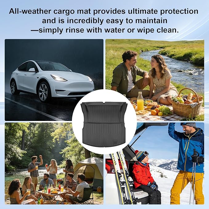 Trunk Mat Compatible with Tesla Model 3 2024 2025 2026 (Highland) - Custom Fit All-Weather TPE Cargo Liner, Waterproof Rear Boot Mat, Heavy Duty Anti-Slip Interior Accessories, Black