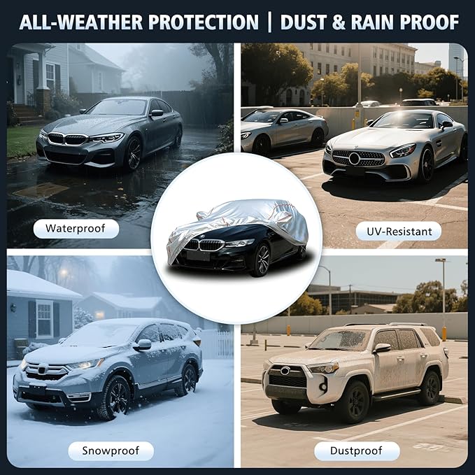 Car Cover Waterproof All Weather for BMW 5 Series 2007-2025,All-Around Fastening and 4 Upgrades, 30s Quick-Install for Car Cover