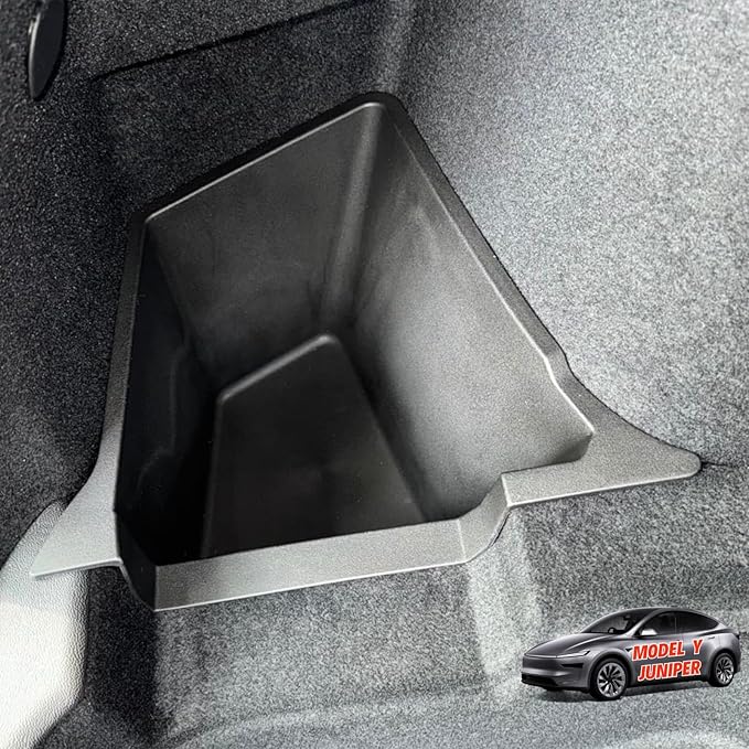 2 Pcs Trunk Storage Bins Compatible with 2025 2026 New Tesla Model Y Juniper Rear Trunk Side Organizer with Lids Hidden Compartment - TPE Waterproof, Black Interior Accessories