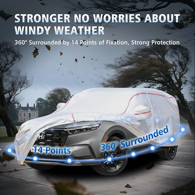 Car Cover Waterproof All Weather for Honda CRV 1996-2025,All-Around Fastening and 4 Upgrades, 30s Quick-Install for Car Cover
