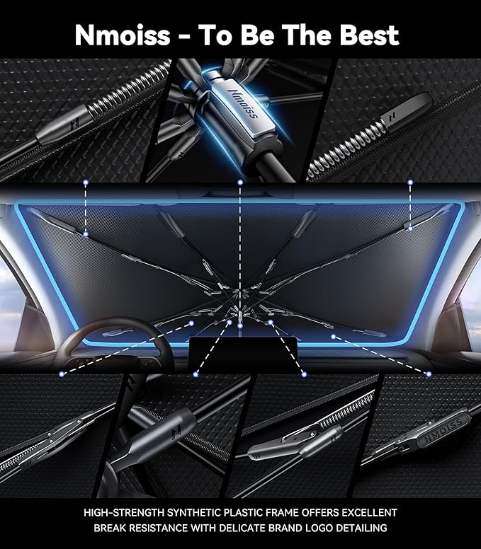 Windshield Sun Shade Umbrella for Ford F150 F250 F350 & Explorer - [Vinyl Coating Heat Shield] Protect Car from Sun Rays & Heat Damage Keep Cool and Protect Interior, Spring Structure Edge