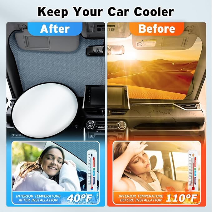 Windshield Sun Shade for Toyota Corolla 2019-2024 2025, Upgraded Heat Insulation Window Cover for Toyota Corolla Accessories, Windshield Shade for Corolla 2022 2023 (Steering Wheel Cover Included)