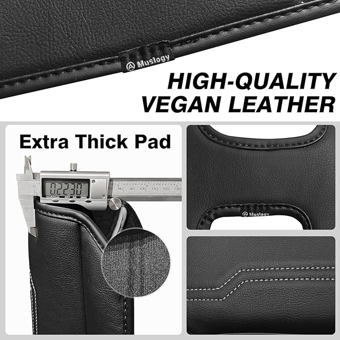 Muslogy Center Console Armrest Cover Fit for Chevy Silverado & GMC Sierra 1500 2500 3500 2014-2018 Accessories, Comfort Armrest Pad Console Lid Cushion Vegan Leather Regular Thick(Bucket Seat ONLY)