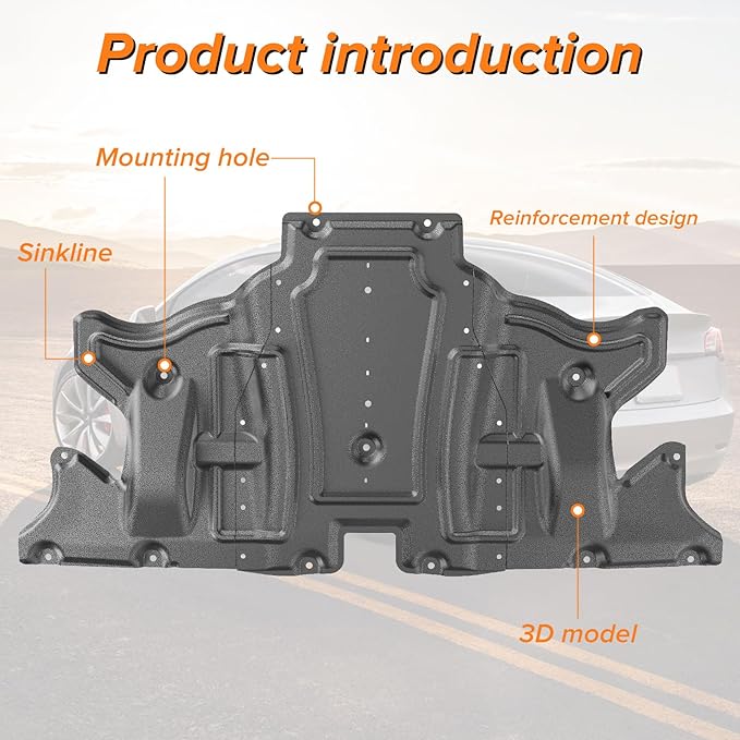 MusixiA Rear Skid Plate Compatible with 2017-2025 Tesla Model 3 & 2020-2025 Model Y, Heavy-Duty Engine Splash Shield & Under Chassis Guard, All-Weather Protection from Debris/Scrapes/Splashes