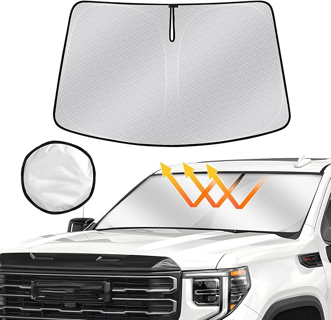 Windshield Sun Shade for 2019-2024 2025 GMC Sierra 1500 2500 3500, Upgraded Heat Insulation Front Window Cover for GMC Sierra, Foldable Windshield ShadeSun Visor Protector for GMC Sierra Accessories