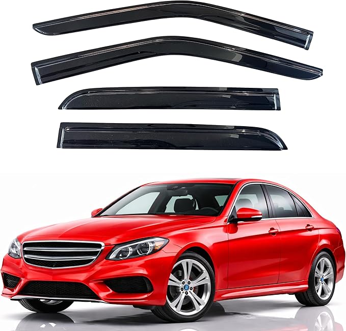 KPY Rain Guards Fit for 2010-2016 Mercedes-Benz E-Class Sedan, Out-Channel Window Visors Vent Wind Deflectors 4PC, Car Accessories for 10-16 Mercedes Benz E350 E550 E63 (Sedan Only)
