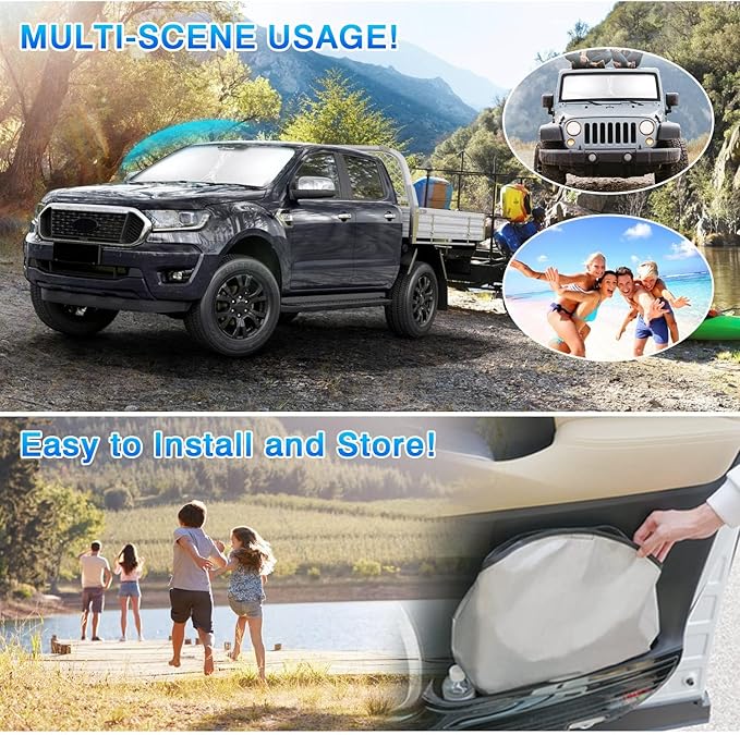 T TGBROS Windshield Sun Shade for Toyota 4Runner 2010-2023 2024 Accessories Foldable Sun Shield Front Window Shade Reflective Polyester Sun Visor Cover Block Heat and Sun Protection