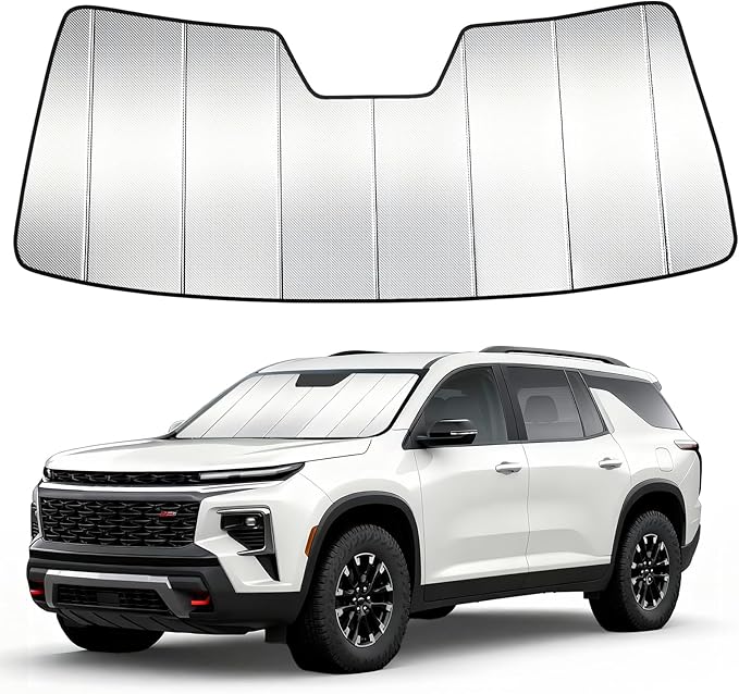 Windshield Sun Shade Custom Fit for Chevy Traverse 2024-2026, Accordion Folding Thick Window Sunshade Block Heat 99% UV Rays Sun Visor Keep Cooler Car Accessories