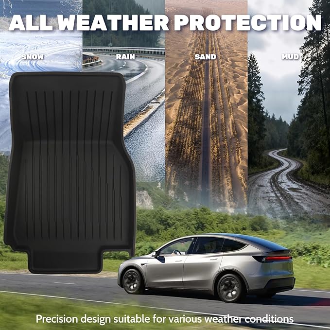 TPE Floor Mats fit for Tesla Model Y Juniper 2025 2026 All Weather TPE Cargo Liner Cargo Trunk Accessories and Cargo Trunk Mats Front Rear Cargo Mat Full Set
