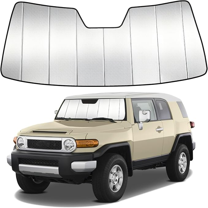 Windshield Sun Shade Custom Fit for Toyota FJ Cruiser 2007-2014, Accordion Folding Thick Window Sunshade Block Heat 99% UV Rays Sun Visor Keep Cooler Car Accessories