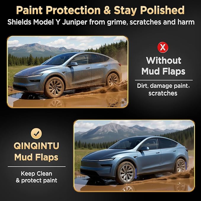 Mud Flaps for Tesla New Model Y Juniper Accessories 2025 2026 [Protect Paint,No Drilling Required] All-Weather Mud Guard Body Kits for New Launch Model Y Juniper 2025 2026 Black