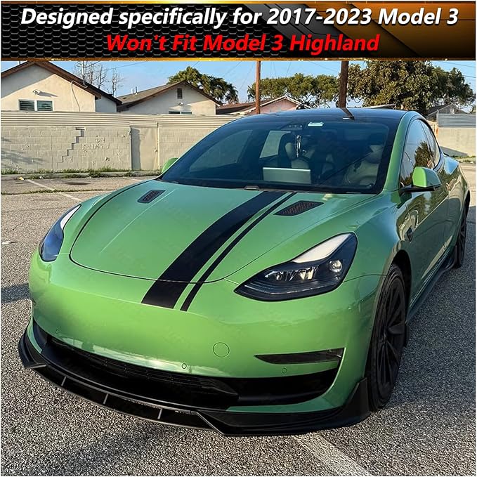 Full Body Kit for Tesla Model 3 2017-2023, Aero Package Front Lip, Rear Diffuser, Side Skirts, Spoiler, Fog Light Covers Performance Styling Matte Black