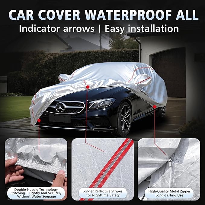 Car Cover Waterproof All Weather for Mercedes-Benz E-Class 2006-2025,All-Around Fastening and 4 Upgrades, 30s Quick-Install for Car Cover