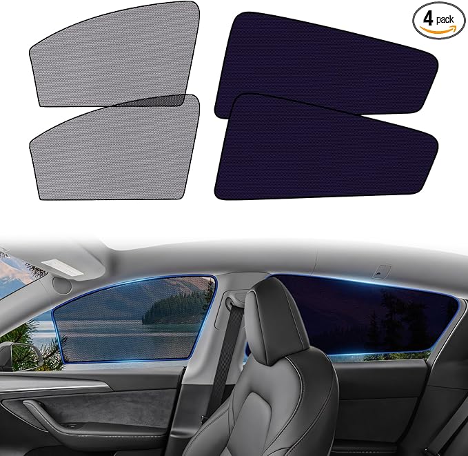 XCBYT Tesla Model Y Window Shades (2020–2024) - Static Cling Privacy Rear Side Window Covers, Clear Front Half Window Shades, Easy Install, No Residue (4 PCS)