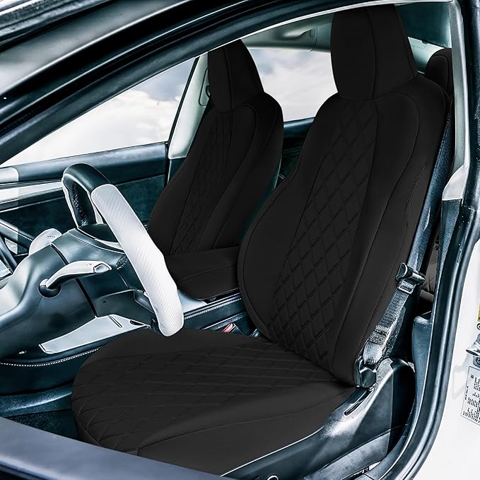 FH Group Custom Fit Car Seat Covers Specifically Made for 2017–2023 Tesla Model 3 Full Set Black Ultraflex Neoprene Car Seat Covers, Waterproof Automotive Seat Covers, Tesla Accessories