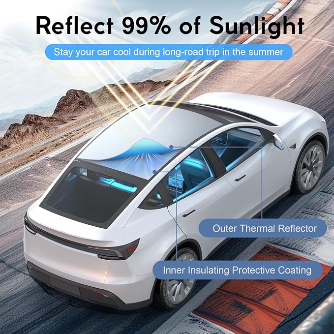 2025 Upgrade Sunshade Roof for Tesla New Model Y Juniper Accessories, Sag-Free&No Gap, Heat Insulation Glass Roof Sunshade Sunroof, Magnetic-Mid Design, No-light Leakage OEM-fit Roof Shade