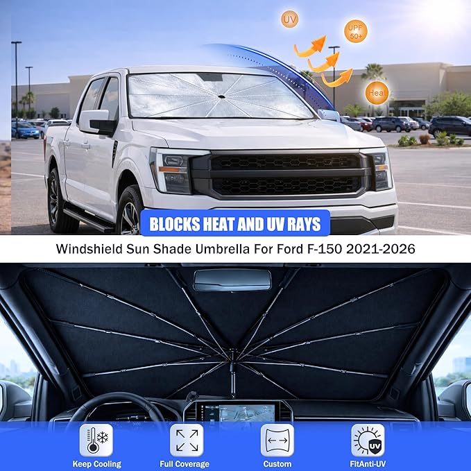 2026 Upgraded Car Windshield Sun Shade Umbrella - Custom-Fit for Toyota RAV4 2019-2024 Umbrella Sunshade,Easy Install,UV Protection & Heat Reflective,Keep Interior Cooler with Storage Bag