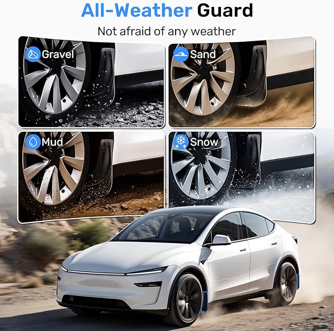 Zanch 2026 Upgraded Tesla New Model Y Juniper Mud Flaps [No Drilling & Protect Paint], OEM Design, Thick & Durable, Custom Fit for Tesla New Model Y 2025-2026 (Set of 4)