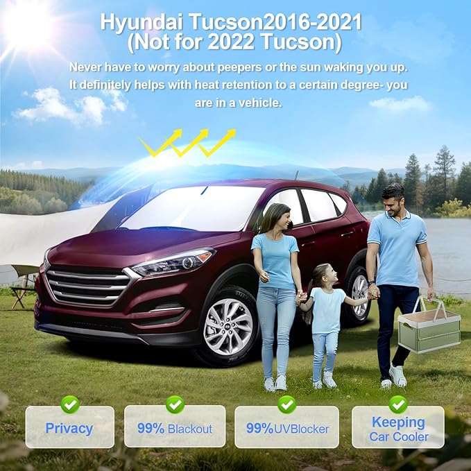 8pcs Car Window Shades for Hyundai Tucson 2016-2021 (Not 2022 Tucson) Accessories,Windshield Side Rear Full Sunshade,Sun Visor UV Blocking, Privacy Protection and Blackout for Camping Outdoor