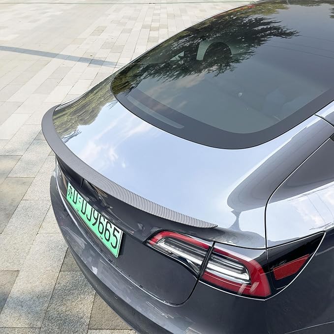 Spoiler Fit for Tesla Model 3 2017-2023, ABS Material OEM Original Rear Spoiler Wing Rear Trunk Lip, Matte Carbon Fiber Sporty Appearance Tesla Model 3 Accessories