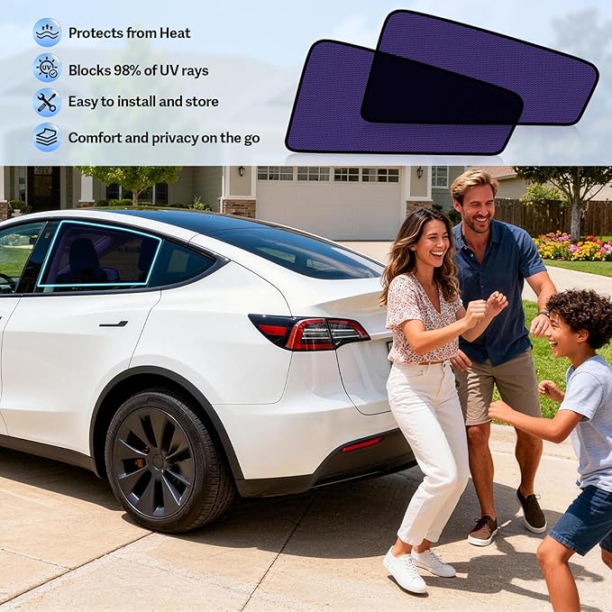 ZATOOTO Tesla Model Y Car Window Shade for Baby, Bluish-Purple Static Cling Car Shades for Back Window | Block Harsh Sunlight | UV Protection | Rear Window Sun Shade with Storage Bag | 2020-2024 |