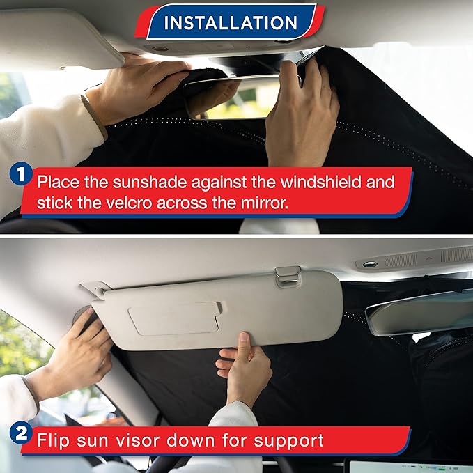 MAXORION Tesla Model 3 & Y Sunshade Windshield- Made from Genuine 2-Layer Material. in Addition to The Tesla Model 3 and Y Windshield Sun Shade, a Cleaning Cloth is Also Included in The Package.