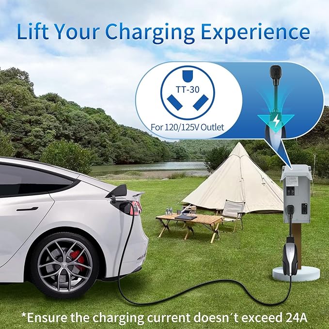 NEMA TT-30 Adapter for Tesla Gen 2 Mobile Connector, 120V 24A RV Camper Outlet Charger Adapter, Durable Level 2 Charging for Tesla Model 3, S, X, Y - Safe and Durable (TT-30P, 11 Inch)
